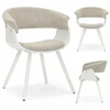 Mebel Partner MINIMALISTINĖ KAUŠINĖ KĖDĖ SVETAINEI BEIGE ŠENILĖ ELINA BALTA MEDIENA
