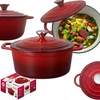 Mg Home 5L emaliuotas ketaus PUODAS SU RAUDONU DANGIU, DUJINĖS, INDUKCINĖS, ORKAITĖS, 25cm