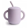 Minkštas Lilac Mushie silikoninis puodelis su šiaudeliais