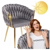 Monovo Minkšta kėdė, pinta su Velvet Glamour Pilkas Velvet Golden Legs ROSA