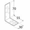 Montavimo kampas, 70x55x30x2,0mm, cinkuotas