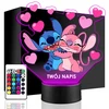 Murrano Naktinė lempa LED Lilo i Stich Angel 3D + Pultas prezent dziecka URODZINY
