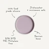 Mushie: silikoninė kūdikio lėkštė su Soft Lilac siurbtuku