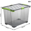 Dėžė su dangčiu ir ratukais Evo Total Rotho 59x39x41.2cm/65L permatoma/pilka