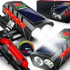Saulės dviračio žibintas priekinis galinis 800 lm garsinis 140 dB USB maitinimo blokas