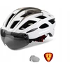 Shinmax HT-19 dviračio šalmas, M/L, balta, juoda, galinis žibintas, objektyvas, magnetas