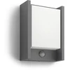 Sieninis LED lauko šviestuvas PHILIPS ARBOUR, IP44, 4000K, 6W, 600lm, judesio daviklis, 22,1x16,6 cm