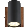 Sieninis šviestuvas Taškinis šviestuvas GLOBO KAYDEN, 1xGU10 max 1x25W metalas/medis juodos sp 8x10x12,5cm