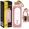 Stiklinė gertuvė 4FIZJO 750 ml, rožinė, vandens butelis, sportinė gertuvė, su dėklu, treniruotėms, kasdieniam naudojimui