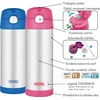 Thermos Termosas su šiaudeliu vaikams - 470 ml, nerūdijančio plieno, rožinis
