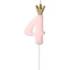 PartyDeco Žvakutė Skaičius su karūna, rausva 9,5cm, Skaičius: 4