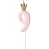 PartyDeco Žvakutė Skaičius su karūna, rausva 9,5cm, Skaičius: 9