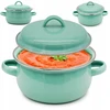 Tragar Puodas su rankenomis ir dangteliu 600ml Celadon emalio puodas 12cm