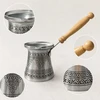 Turkiškos kavos puodelis, arbatos puodas, graviruotas arabiškas graikų puodas, viršutinės sidabrinės viryklės