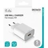 USB sieninis įkroviklis DELTACO 1x USB-A, greitas įkrovimas 18 W, baltas / USB-AC182