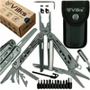 VILKS MULTITOOL daugiafunkcinis išgyvenimo rinkinys FIRST STAINLESS Steel Case BITS