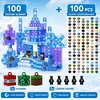 XINLONGDIANZI Magnetinės plytos 100 vnt Minecraft Style + Papildoma 100 plytų + 5 figūrėlės