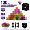 XINLONGDIANZI Skaidrios magnetinės plytos 100 vnt + 10 figūrėlių + aukščiausios kokybės konteineris