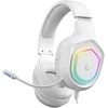 Rampage RM-K90 VECTOR baltos RGB LED žaidimų ausinės su mikrofonu ir garso reguliavimu ant ausinių. lankstus mikrofonas