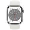 Išmanusis laikrodis „Apple Watch 8 GPS + Cellular“ 41 mm nerūdijančio plieno sportinis dirželis, sidabrinis/baltas (MNJ53EL/A)