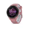 Išmanusis laikrodis Garmin Forerunner 265S. Juodas apvadas su šviesiai rausvu korpusu ir šviesiai rausvos ir pilkšvos spalvos silikoniniu dirželiu