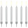 Party Deco Gimtadienio torto žvakės paprastos sidabrinės 6cm 6 vnt.