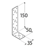 DMX Montavimo kampas, 150 x 50 x 35 x 2,5 mm, su papildomomis skylėmis 20 vnt.