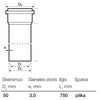 Kanalizācijas caurule Wavin D50x750mm. PVC