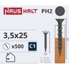 Varžtas medienai, GK plokštėms Haushalt PH2, 3,5 x 25 mm, pilkos spalvos, 500 vnt.