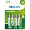 Philips įkraunama baterija R6B4A130/10, Įkraunama baterija, Nikelio-metalo hidrido (NiMH), 1,2 V, 1300 mAh, 2 metai, 78 g