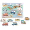 Adam Toys Medinė garsinė transporto priemonių dėlionė su rankenomis, vaikams nuo 2 metų