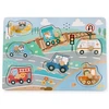 Adam Toys Medinė garsinė transporto priemonių dėlionė su rankenomis, vaikams nuo 2 metų