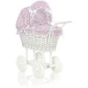 My Sweet Baby Lėlės pintas vežimėlis su rožine patalyne – baltas