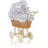 My Sweet Baby Lėlės pintas vežimėlis su pilka patalyne – natūralus