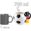 Sprintigo Didelė futbolo formos puodelis su 700 ml talpa, futbolo gerbėjams, juodas