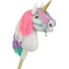 Hobby Horse vienaragis ant lazdos su spalvota karčiene ir auksiniu ragu A4
