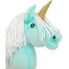 Super Hobby Horse Vienaragis Hobby Horse su lazda mėtų spalvos su balta karčiais ir auksiniu ragu
