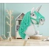 Super Hobby Horse Hobby Horse vienaragis su lazda balta spalva su mėtų karčiais ir sidabriniu ragu