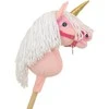 Super Hobby Horse Hobby Horse vienaragis ant lazdos rožinis su balta karčiene ir auksiniu ragu
