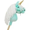 Super Hobby Horse Vienaragis Hobby Horse su lazda mėtų spalvos su balta karčiais ir auksiniu ragu