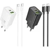 Įkroviklis Hoco N63 30W GaN USB-C/USB-A + USB-C to USB-C cable 1.0m juodas