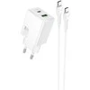Įkroviklis Hoco N71 30W GaN USB-C/USB-A + USB-C to USB-C cable 1.0m baltas