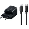 Joyroom JR-TG7 33W USB-A + USB-C sieninis įkroviklis su 60W USB-C į USB-C 1m laidu - Juodas