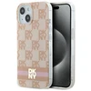 Apple iPhone 13 / 14 / 15 DKNY dėklas IML Checkered Mono Pattern &amp; Printed Stripes MagSafe (DKHMP15SHCPTSP) rožinės spalvos