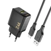 Dudao A23TEU 2.4A GaN USB-A sieninis įkroviklis su USB-A - USB-C laidu - juodas