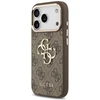 Guess PU Leather 4G Metal Logo aukso spalvos Frame dėklas skirtas Apple iPhone 17 Pro Max rudos spalvos