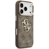 Guess PU Leather 4G Metal Logo aukso spalvos Frame dėklas skirtas Apple iPhone 17 Pro Max rudos spalvos
