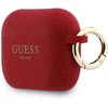 „Guess“ silikoninis blizgučių žiedinis dėklas, skirtas „AirPods Pro 3“ ausinėms – Raudona ir blizgučiai