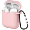 Hurtel Silikoninis AirPods 1/2 dėklas su karabinu – rožinis