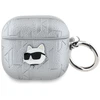 Dėklas Karl Lagerfeld Monogram Choupette Head AirPods 4 sidabro spalvos